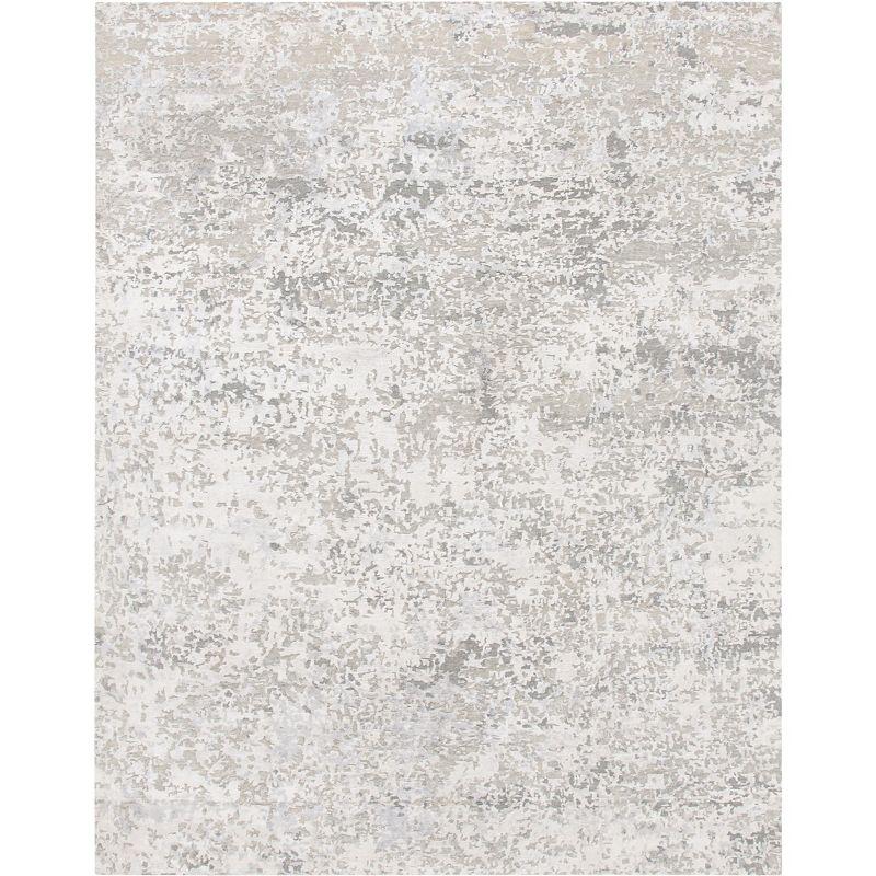 17 Stories Tiffany Hand Knotted Wool/Cotton/Viscose Abstract Rug in Gray/Silver