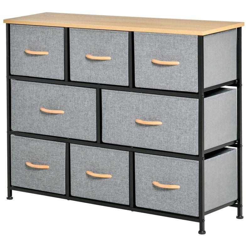 Light Grey 8-Drawer Fabric Storage Chest with Wood Top