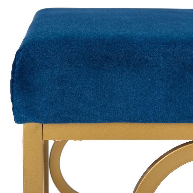 Elegant Navy Velvet Square Ottoman with Gold Quatrefoil Base