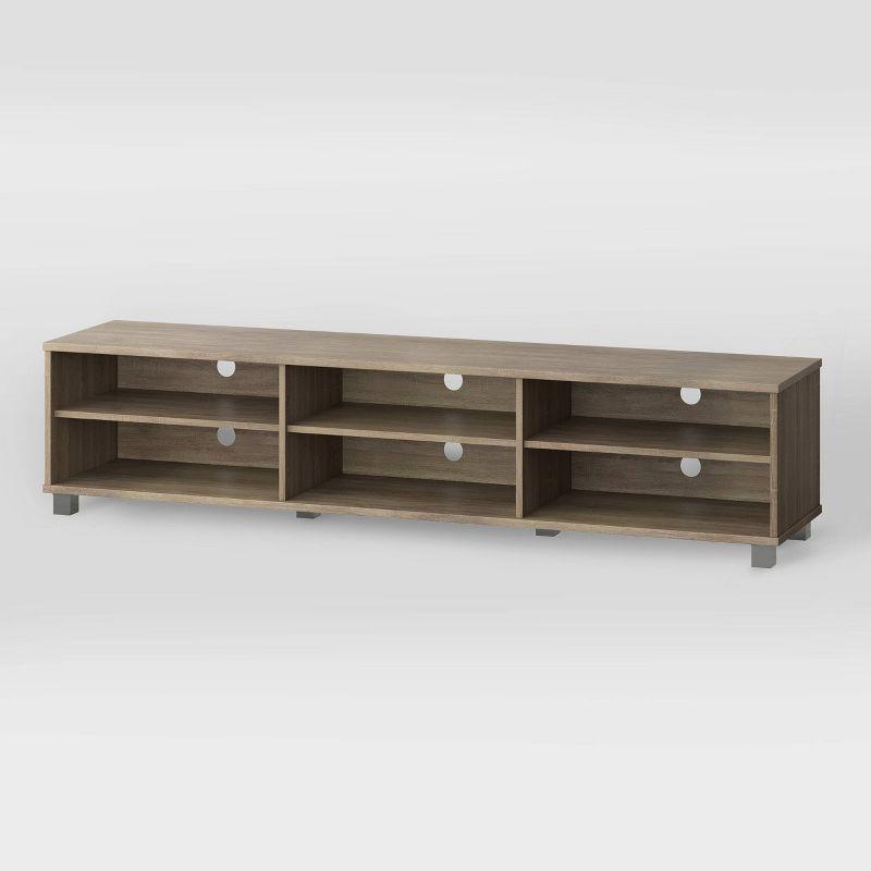 CorLiving Hollywood TV Stand for TVs up to 85" Wood Grain Brown: Modern Entertainment Center with Open Shelves