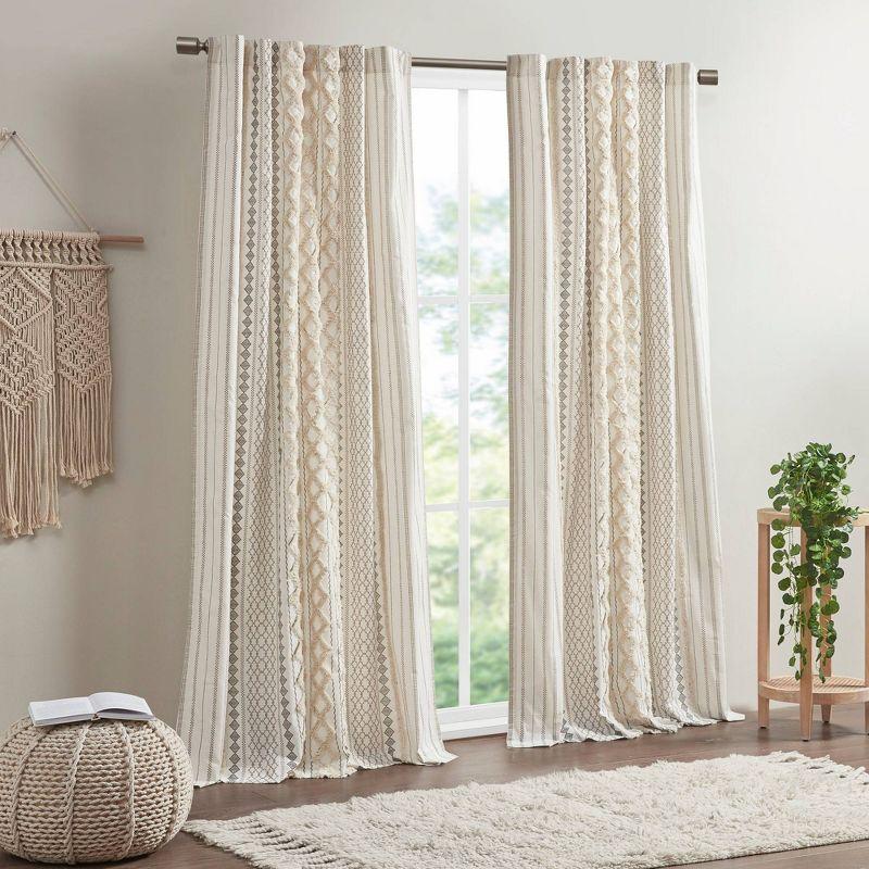 Ivory Cotton Chenille Stripe Room Darkening Curtain Panel