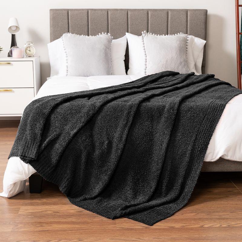 PAVILIA Plush Knit Throw Blanket for Couch Sofa Bed, Super Soft Fluffy Fuzzy Lightweight Warm Cozy All Season