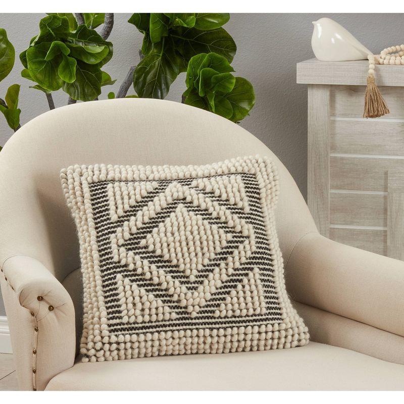 18"x18" Woven Poly-Filled Diamond Design Square Throw Pillow Black/White - Saro Lifestyle: Cotton & Wool, Indoor Decorative Cushion