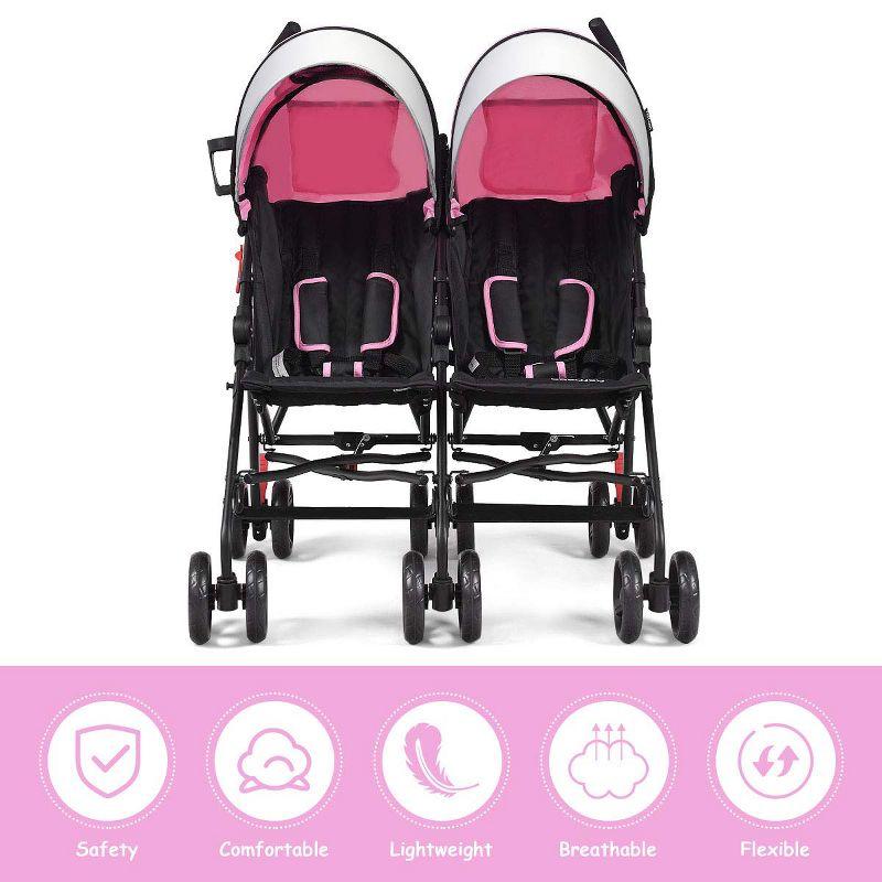 Infans Double Light-Weight Stroller, Travel Foldable Design, Twin Umbrella Stroller with 5-Point Harness, Cup Holder, Sun Canopy for Baby, Toddlers