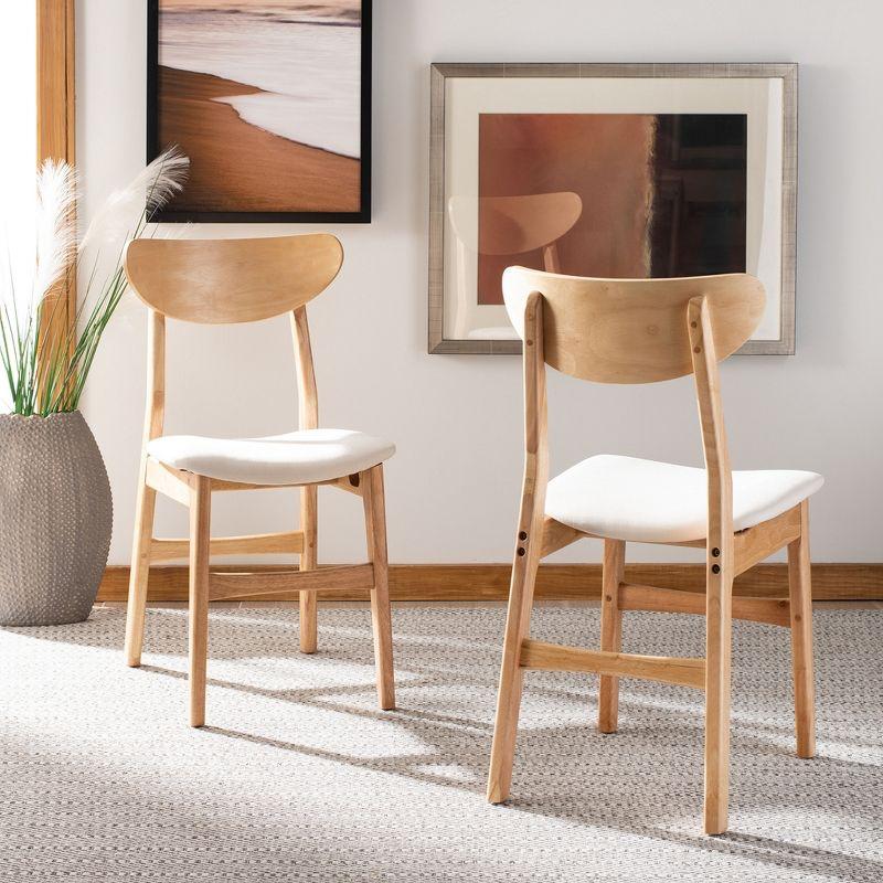 Transitional Retro High-Back Side Chair in Natural Wood & White Cushion