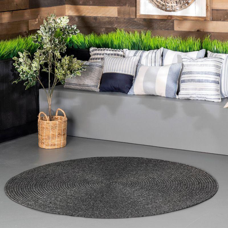 Nuloom Wynn Solid 4 Round Indoor/Outdoor Accent Rug for Living Room Patio Deck Front Porch Entryway Kitchen, Charcoal