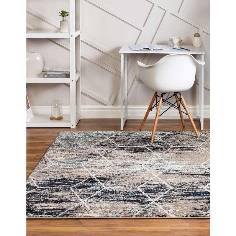 Unique Loom 7' 0 x 7' 0 Trellis Frieze Geometric Blue Multi Area Rug