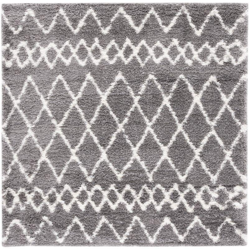 Berber Shag BER165 Power Loomed Indoor Area Rug - Light Grey/Cream - 6'7"x6'7" - Safavieh