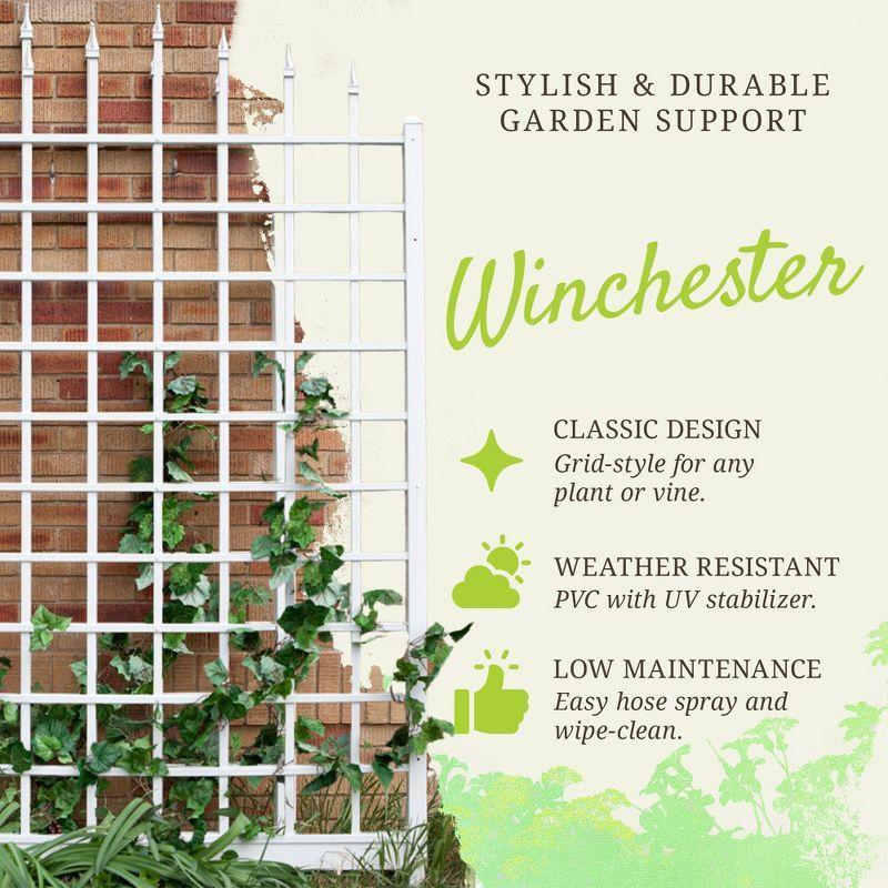 Dura-Trel Winchester 57"x95" PVC Vinyl Outdoor Garden Trellis Support for Vines, Climbing Plants, Flowers, & Vegetables w/Wall Mounting Screws, White