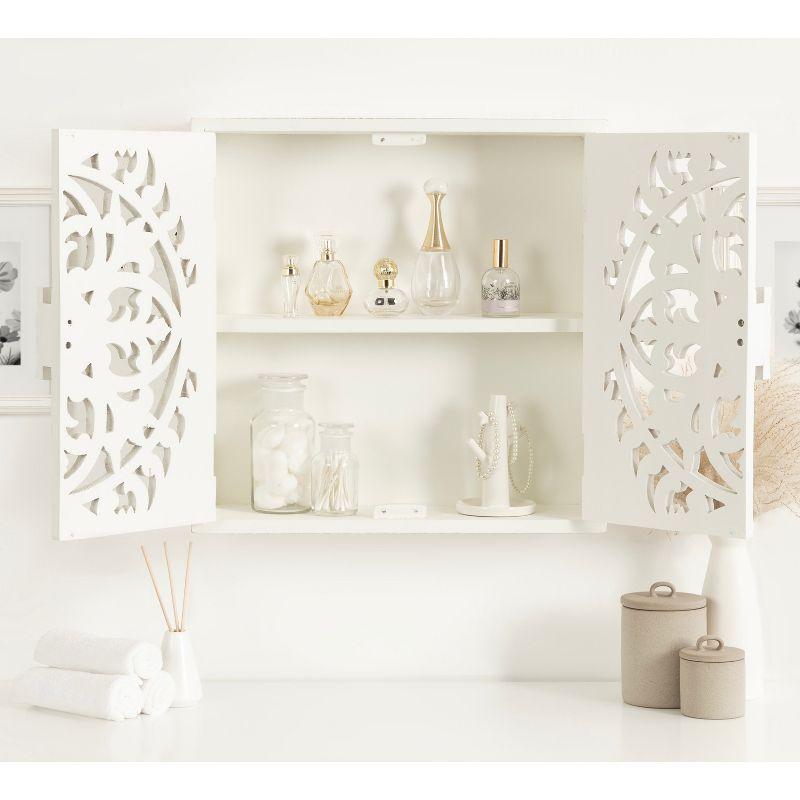 Kate & Laurel All Things Decor 20" Saanvi Traditional Carved Wood Wall Cabinet White: Artisan-Made, No Assembly, Includes Mounting Hardware