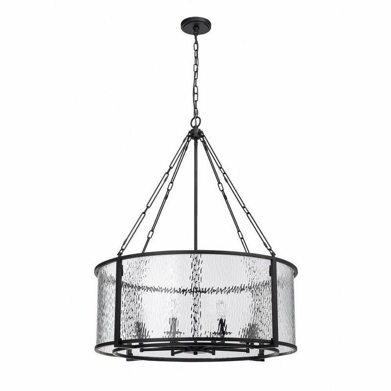 Barrington Industrial Matte Black Steel 8-Light Chandelier with Clear Waterglass