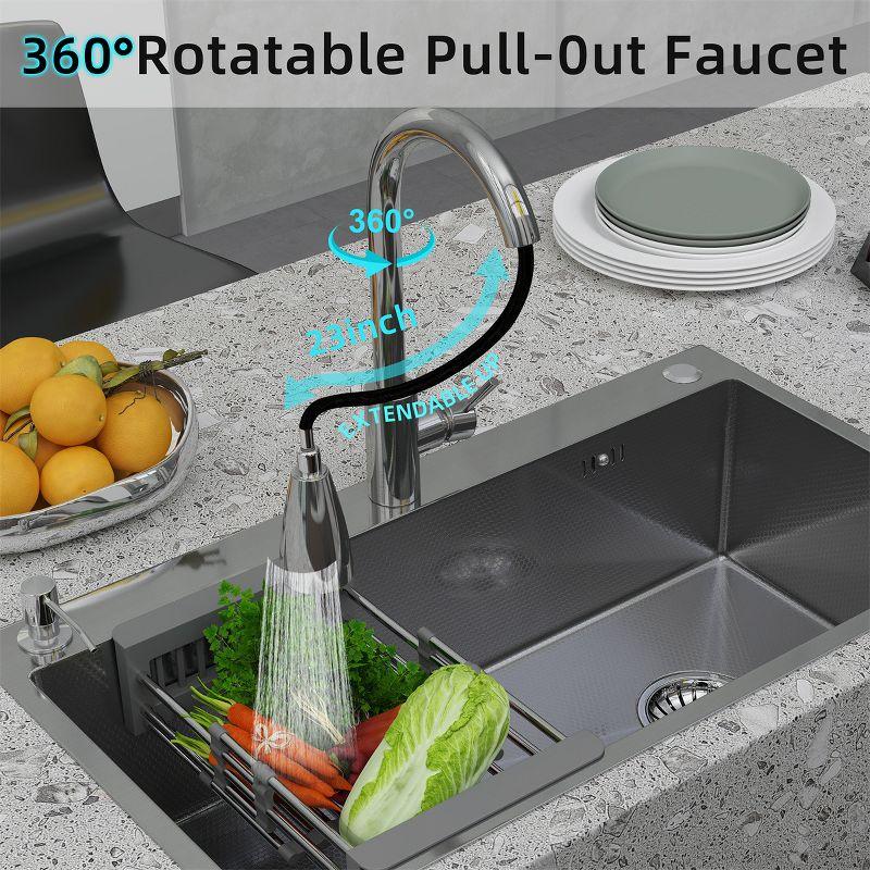 CHEVNI Silver Kitchen Sink 30 Inch Stainless Steel Single Bowl With Faucet Drop In Top Mount - Silver