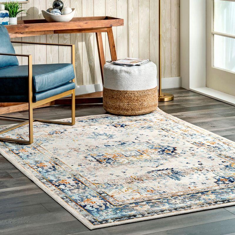 Square 6' Blue Medallion Easy-Care Synthetic Area Rug