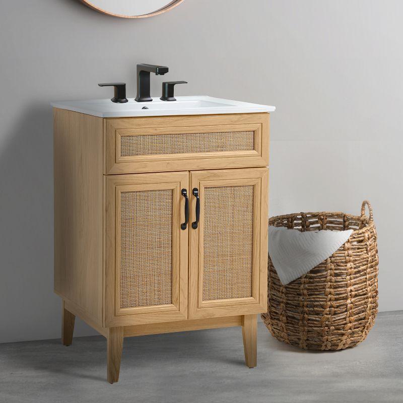 Javer 24" Rattan Modern Farmhouse 2-Shelf Bath Vanity Cabinet Only (Sink Basin not Included)