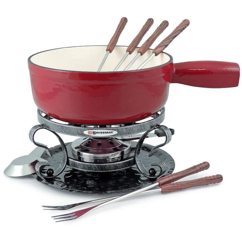 Swissmar Swissmar Lugano 2-Quart Cast Iron Cheese Fondue Set, 9-Piece, Cherry Red
