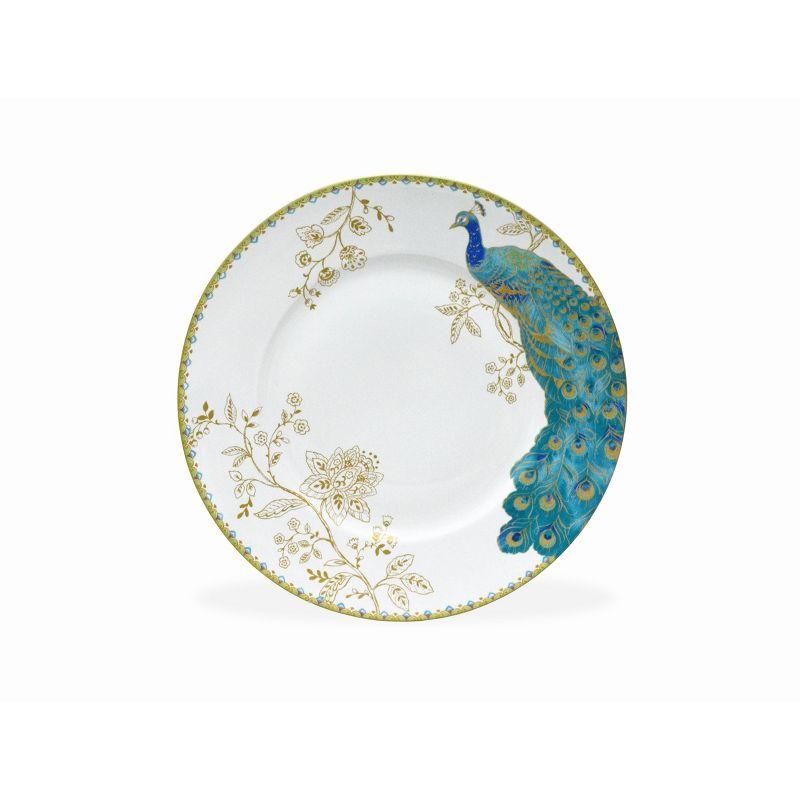 222 Fifth Peacock Garden Porcelain 16pc Dinnerware Set White: Round Dish Set, Service for 4, Bird Pattern, Dishwasher-Safe