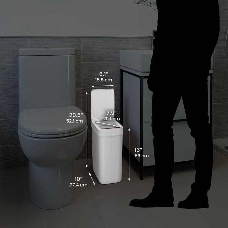 iTouchless 3 Gallon White Sensor Bathroom Trash Can, 10 Liter Slim Touchless Small Smart Bedroom Garbage Waste Basket Bin with Motion Lid