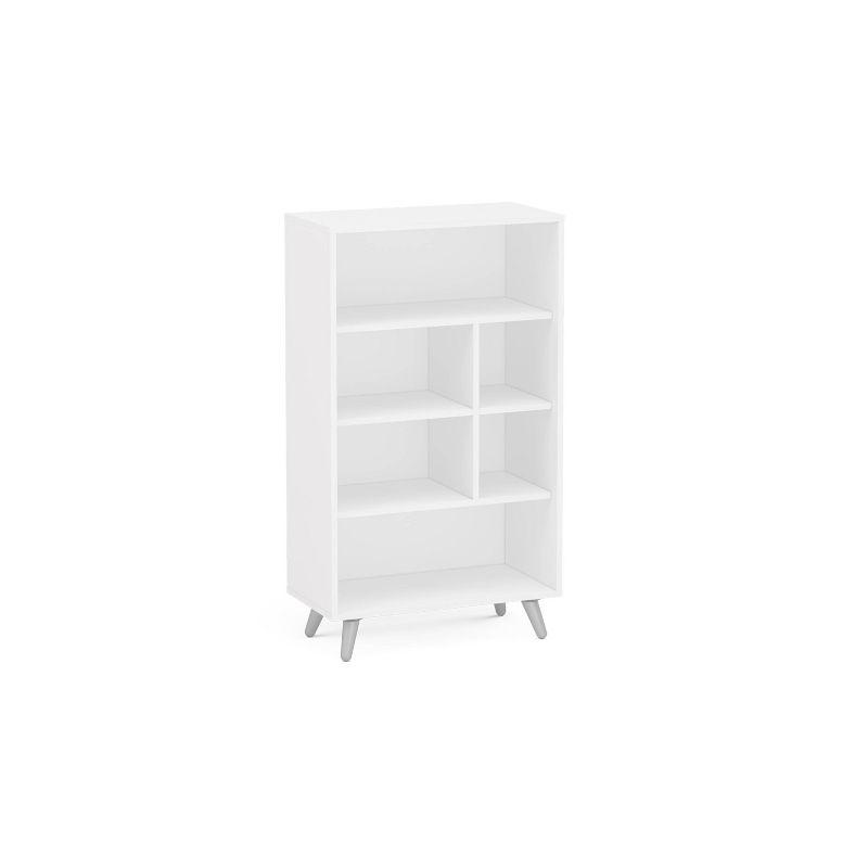 Sidney White 4-Shelf Bookcase with Cubes and Gray Legs