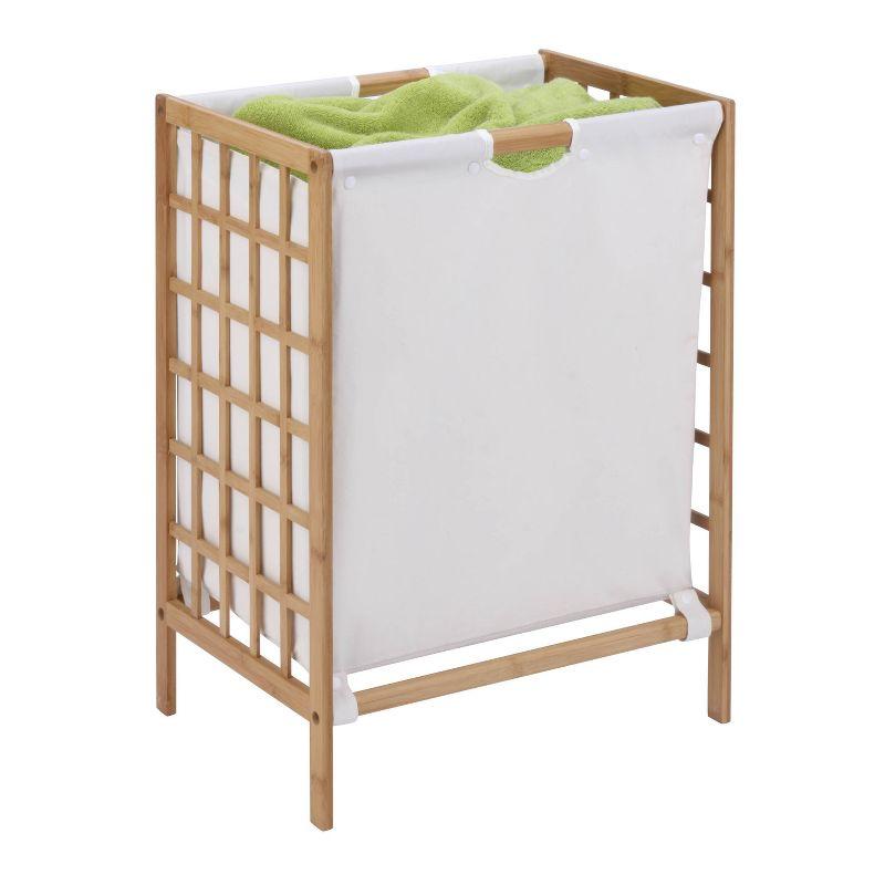 Natural Bamboo Frame Laundry Hamper with White Cloth Liner