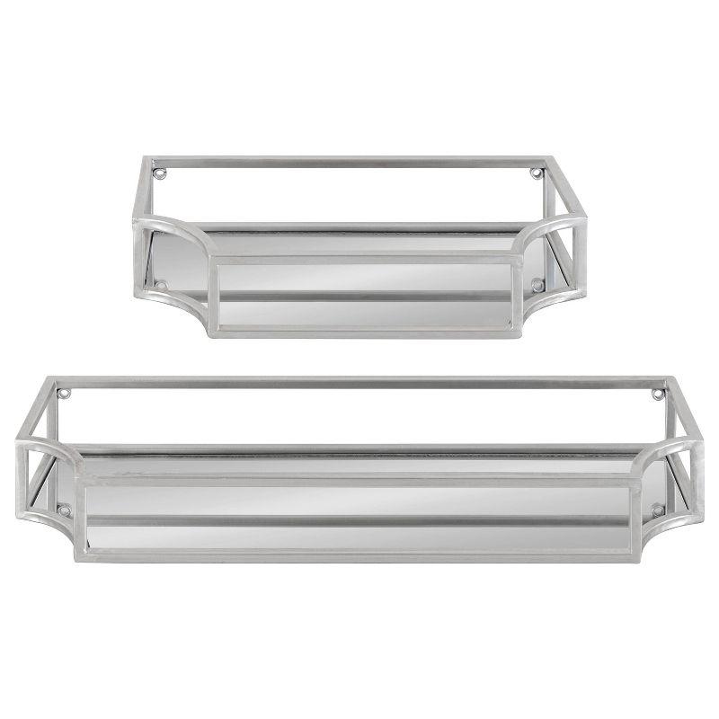 Kate & Laurel All Things Decor 2pc Ciel Metal Wall Shelf Set Silver - Geometric Design, Glass Surface, No Assembly Required