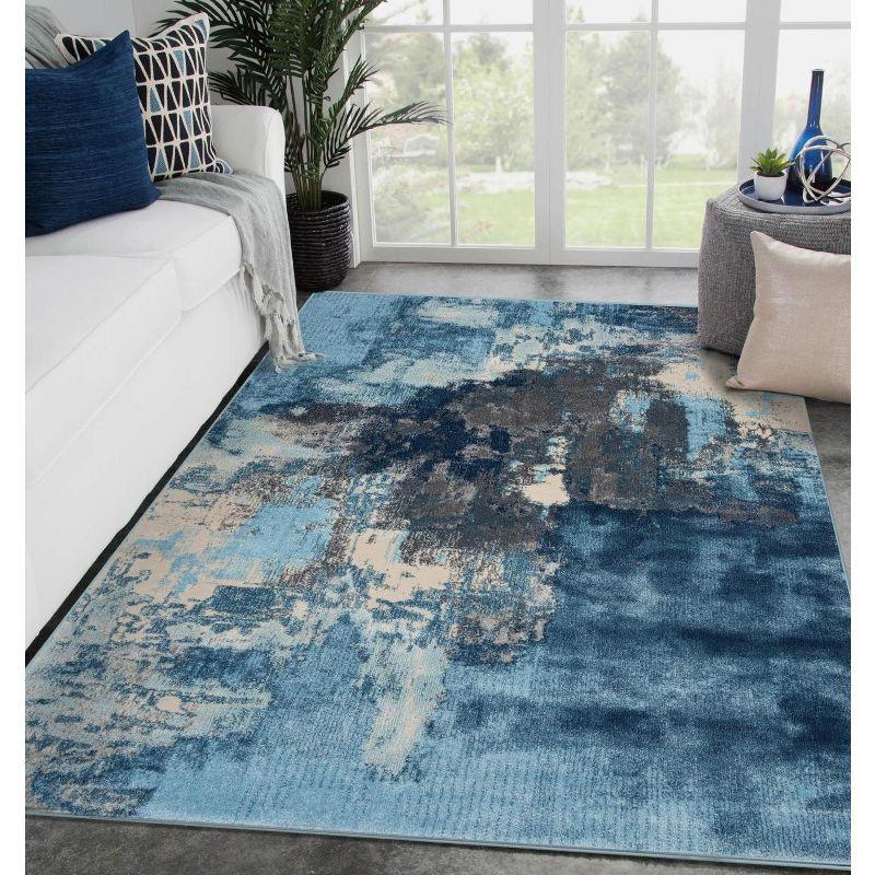 Blue Abstract 5' x 7' Stain-Resistant Synthetic Area Rug