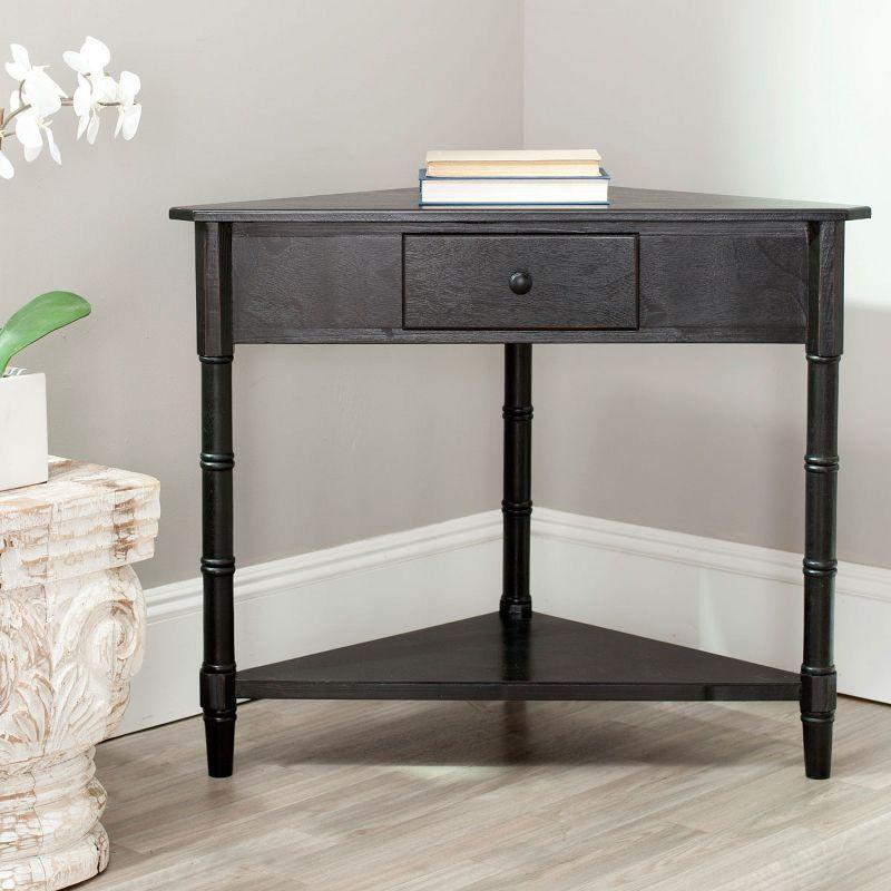 Gomez Corner Console Table - Distressed Black - Safavieh