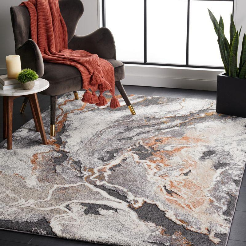 Luxurious Dark Grey Abstract Shag Square Area Rug, 6'7" x 6'7"