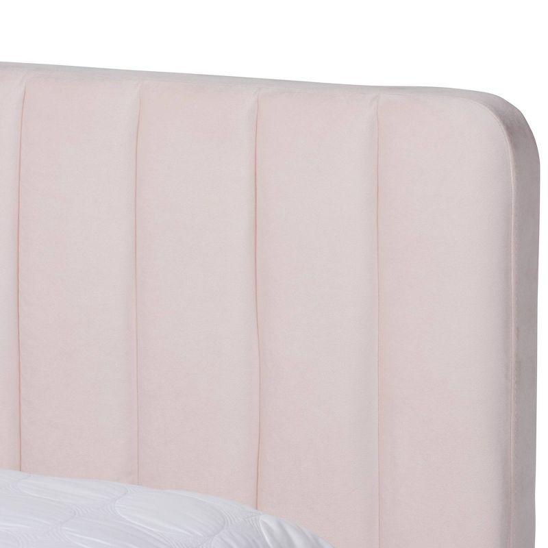 King Nami Velvet Platform Bed Light Pink/Gold - Baxton Studio: Upholstered, No Box Spring Needed