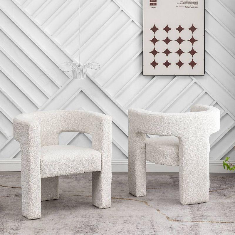 Kinwell Set of 2 28" Wide Boucle Upholstered Square Armchair Cream: Polyester Fill, Wood Frame, No Assembly Required