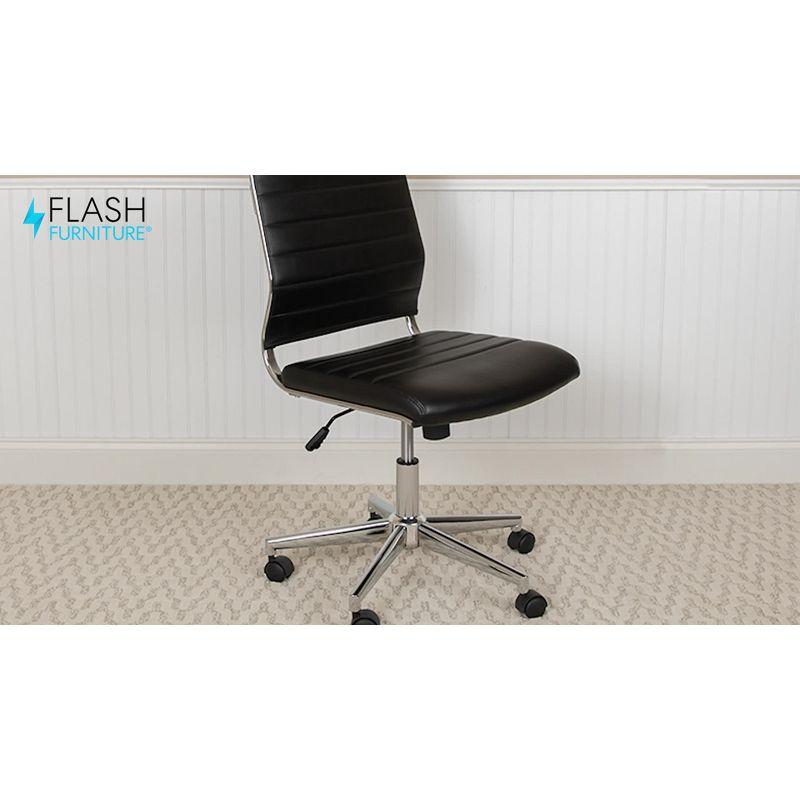 Executive High-Back Armless White Leather & Chrome Swivel Office Chair