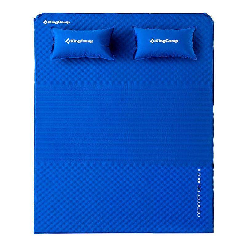 KingCamp Double Self Inflating Compact Folding Ultralight Outdoor Camping Sleeping Mattress Pad with 2 Pillows and Carry Bag, Blue