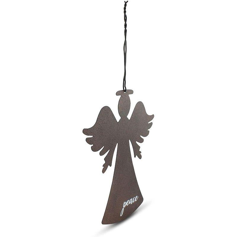 AuldHome Design Rustic Angel Christmas Ornaments (Set of 2, Rust Color); Metal Farmhouse Christmas Decorations