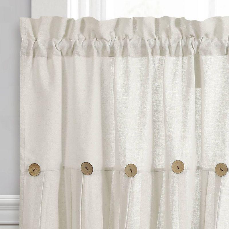 Set of 2 (36"x29") Farmhouse Linen Button Kitchen Curtain Tiers Off White - Lush Décor: Solid Cotton & Linen Rod Pocket