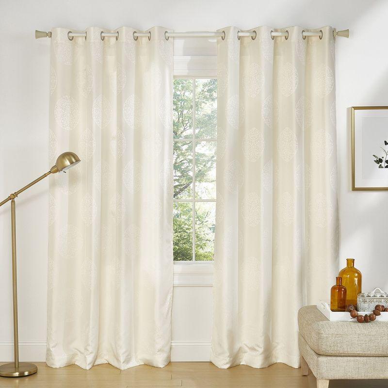 Ivory Linen Jacquard Grommet Top Curtain Panels