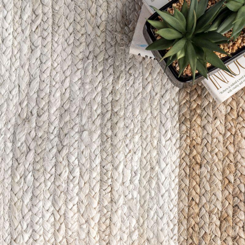 Braided Jute 2'6" x 6' Runner Rug in White, Handmade and Reversible