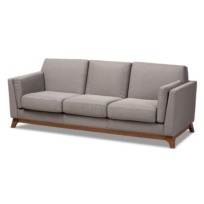 Sava Gray Fabric Upholstered Walnut Wood 3-Seater Sofa