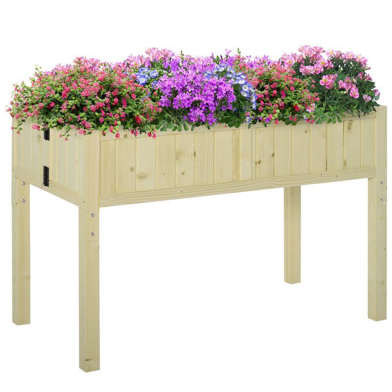 Outsunny Raised Garden Bed Elevated Wooden Planter Box with Space-Saving Folding Design, Drainage Holes, & Inner Liner for Vegetable Fruit Herb Grow