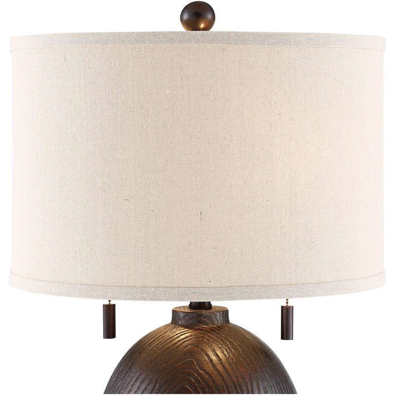 Franklin Iron Works Byron Rustic Table Lamp 27 1/2" Tall Hammered Textured Bronze White Drum Shade for Bedroom Living Room Bedside Nightstand Office