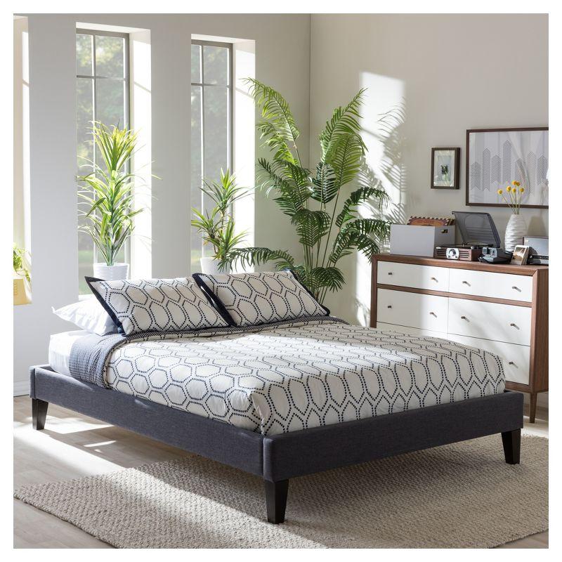 Baxton Studio Full Lancashire Modern and Contemporary Fabric Upholstered Bed Frame with Tapered Legs Dark Gray: No Box Spring Needed