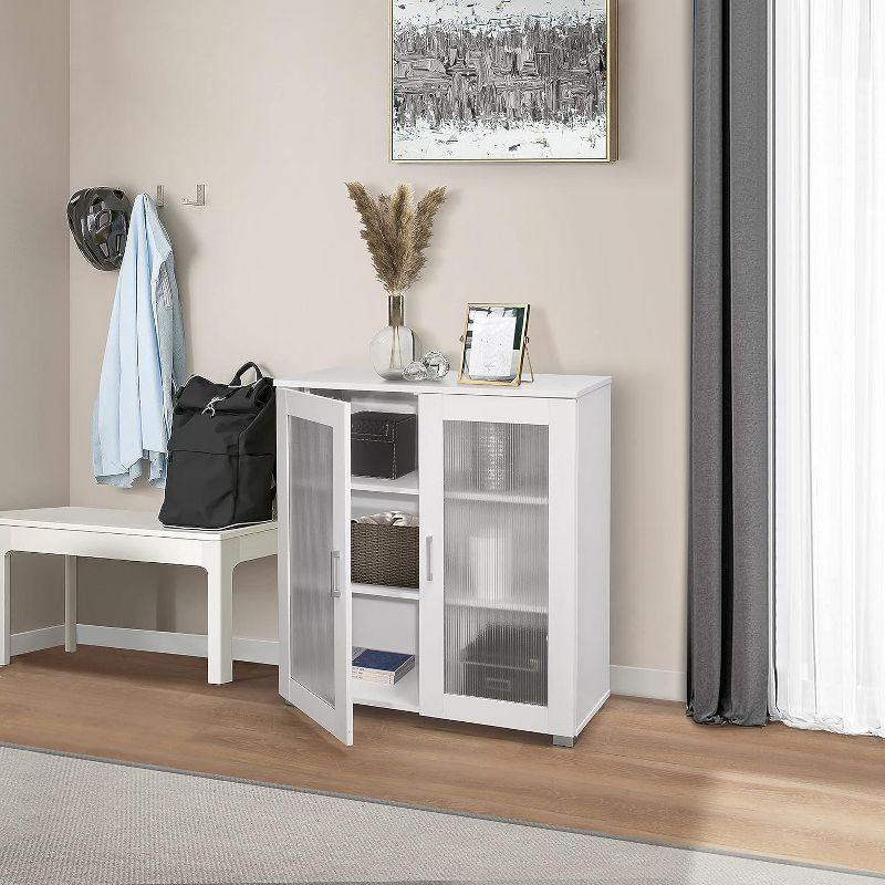 Kings Brand Furniture - 2-Door Accent Storage Cabinet, Sideboard Buffet Floor Storage Cupboard for Kitchen, Dining Room, Living Room, Entryway - White