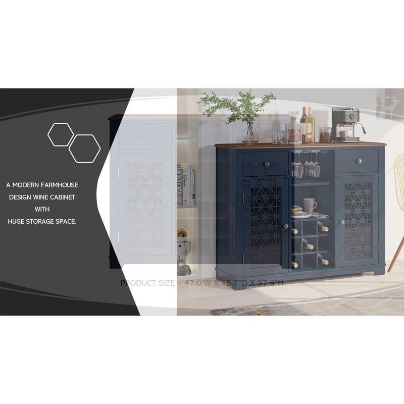 47" Wine Cabinet with Glass Doors Feature and Silk Screened Pattern Design Navy Blue - Festivo