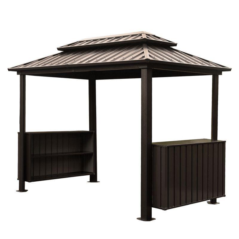 HomeViewto Hardtop Grill Gazebo, Outdoor BBQ Gazebo With Double Galvanized Steel Roof, Patio Grill Canopy With 2 Cabinets And Ceiling Hooks For Backyard, Lawn, Garden