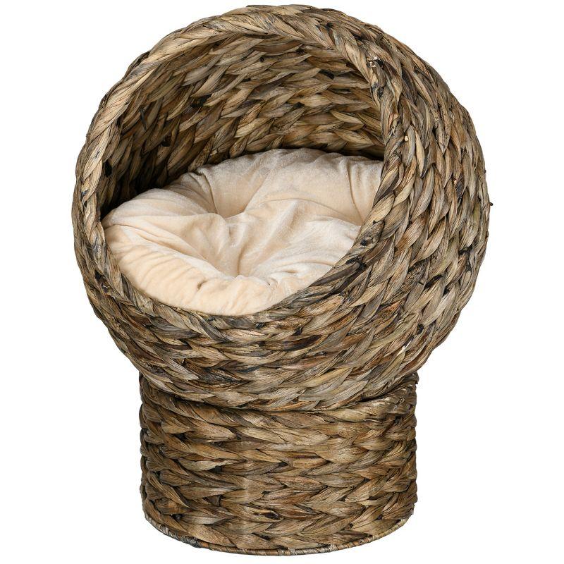 PawHut 20" Natural Braided Elevated Cat Bed Basket House Chair Sofa With Cushion