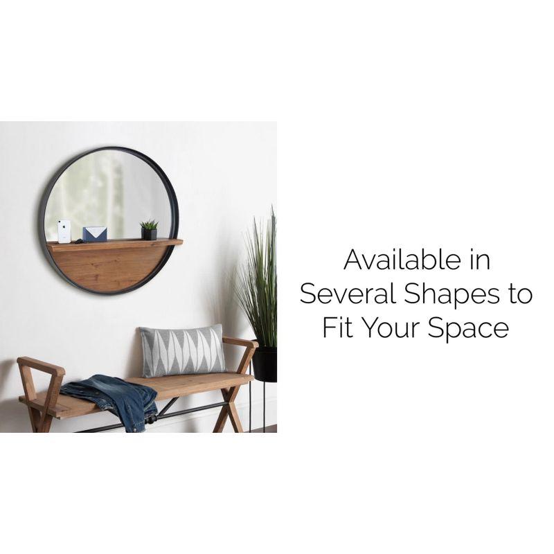 Octagon Black Metal Wall Mirror with Wood Shelf