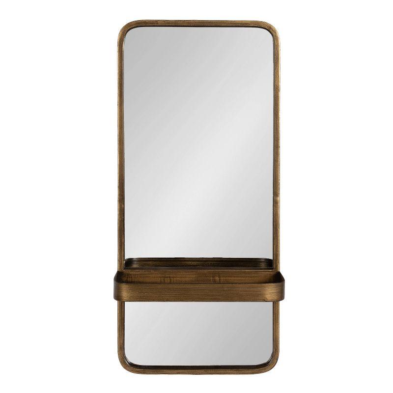 Kate & Laurel All Things Decor 11"x24" Estero Wall Rectangle Mirror with Shelf Gold: Mid-Century Modern, Wall-Mounted Storage