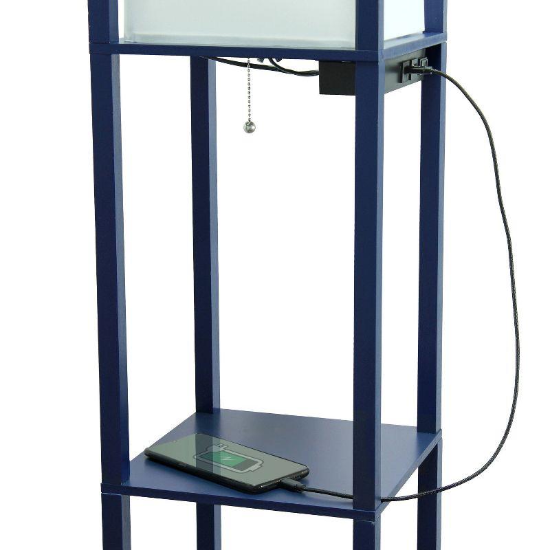 Creekwood Home Classix 62.5" 3-Tier Storage Floor Lamp with Charging Ports and Outlet Navy Blue