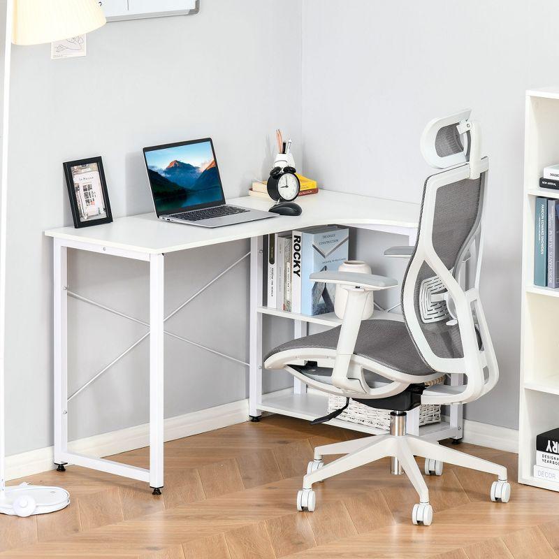 White L-Shaped Wood Writing Desk with Shelves