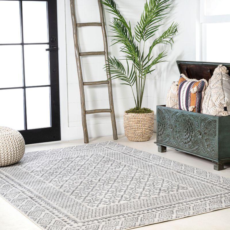 Athens Gray Geometric 4' x 6' Easy-Care Synthetic Area Rug