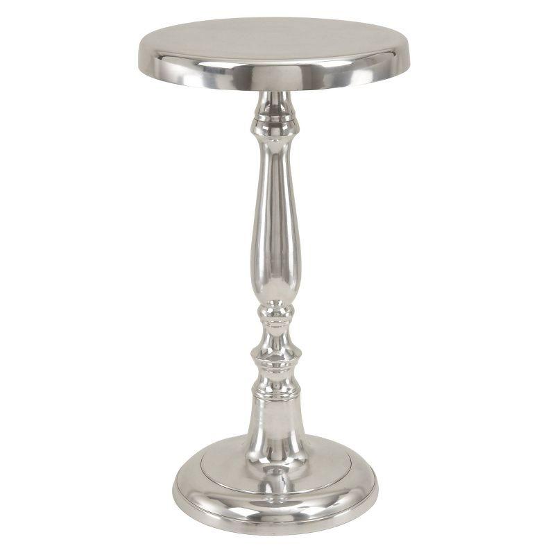 Elegant Silver Aluminum Pedestal Round Accent Table - 13"x22"