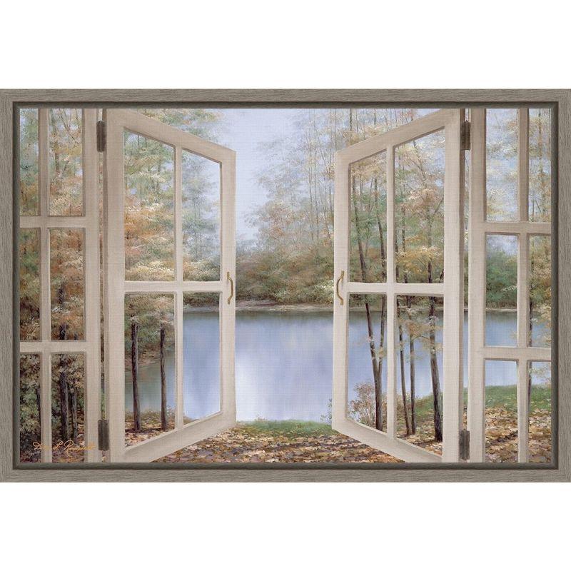 Autumn Woods Scenic Canvas Print with Gray Frame